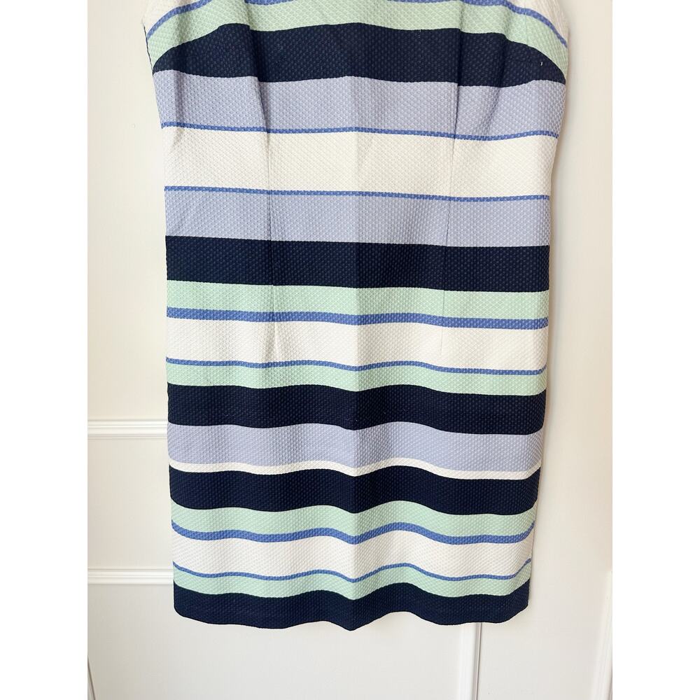 Talbot's Striped Shift Dress Size 12P Blue White Green 99% Cotton - Picture 6 of 8
